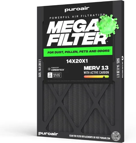 Miniatura 24 de PuroAir Filtro Mega - Filtro de aire de 12x12x1 MERV 13 para el hogar con carbón activado - Filtros alérgenos, caspa de mascotas, humo, polvo