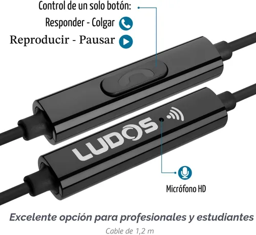 Miniatura 3 de LUDOS OMNITONE Auriculares con cable in-ear, 5 años de garantía, auriculares con micrófono, conector de 3.5 mm, auriculares con cable