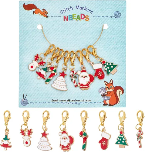 Miniatura 27 de NBEADS 20 piezas marcadores redondos de punto con anillo de animales, marcadores de punto de ganchillo esmaltados de aleación, cierre de acero