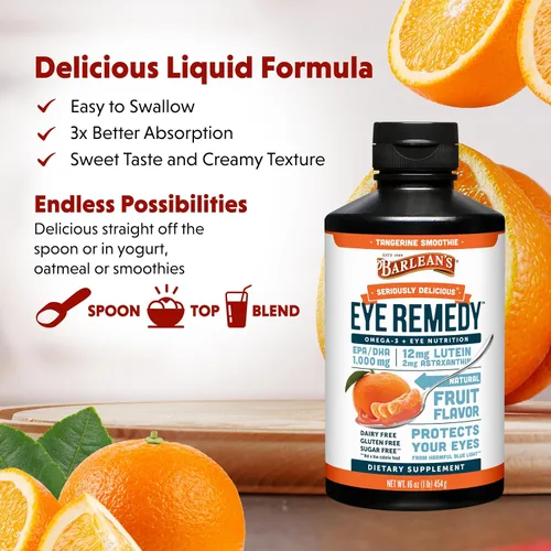 Miniatura 4 de Barlean's Omega 3 Eye Remedy Suplemento líquido de aceite de pescado con luteína, astaxantina y zeaxantina, 1000 mg de ácidos grasos EPA y DHA