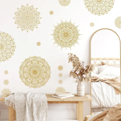 Miniatura 14 de Kazova 20 calcomanías de pared de mandala grande, 20 unidades, 2 hojas, color negro, calcomanías de mandala boho para dormitorio, sala de estar