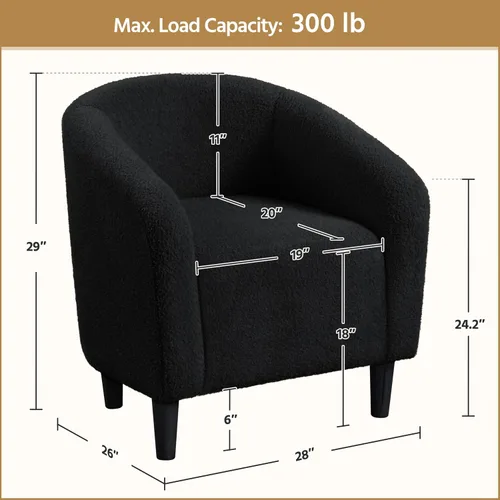 Miniatura 3 de Yaheetech Juego de 2 sillones, silla de club de tela de bouclé, silla elegante de sherpa con asiento suave y acolchado para sala de estar, Negro