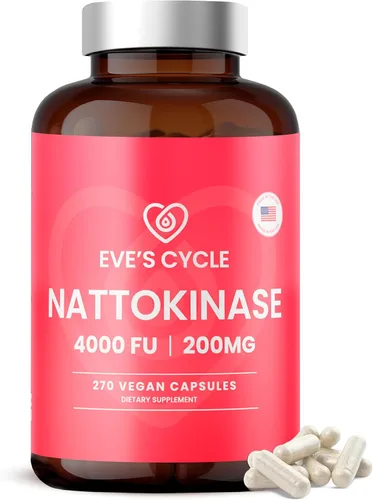 Eve's Cycle Suplemento Nattokinase 4000 FU - 270 cápsulas veganas de Natto - Enzima japonesa premium, anticoagulante natural, orgánico, sin