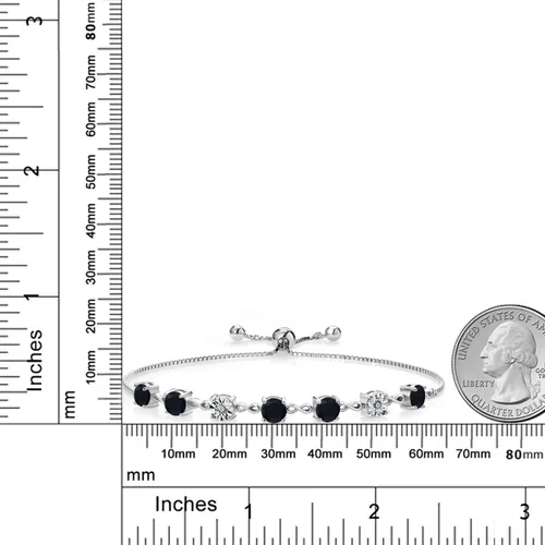 Miniatura 4 de Gem Stone King Pulsera de plata de ley 925 redonda de ónix negro y diamantes blancos cultivados en laboratorio para mujer