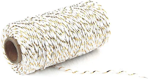 Miniatura 6 de AKOAK Cordel para panaderos, 1 rollo de cuerda de algodón de 109 yardas para envolver regalos, manualidades y decoración (verde + dorado)