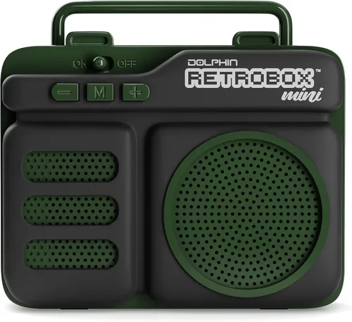 Miniatura 4 de Retrobox Mini de Dolphin, altavoz Bluetooth portátil para lugar de trabajo con MP3, radio FM, AUX, batería duradera y duradera (verde militar)