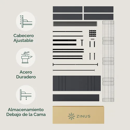 Miniatura 9 de Zinus Billie - Base de cama con plataforma, cuatro cajones de almacenamiento debajo de la cama, cabecera ajustable en altura, estilo tapizado, Gris