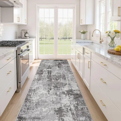 Miniatura 185 de Alfombra de pasillo lavable para cocina: 3 x 10 pies, antideslizante, abstracto, suave, moderno, resistente a las manchas, para interiores, piso
