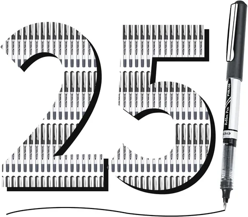 Miniatura 2 de EYEYE Paquete de 25 bolígrafos de bola de rodillo negros de 0.7mm, bolígrafo de bola de rodillo de punta media de secado rápido, bolígrafos de tinta