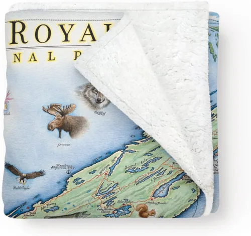 Miniatura 22 de Xplorer Maps Manta de forro polar del Parque Nacional Acadia Manta de 58 x 50 pulgadas Arte original dibujado a mano