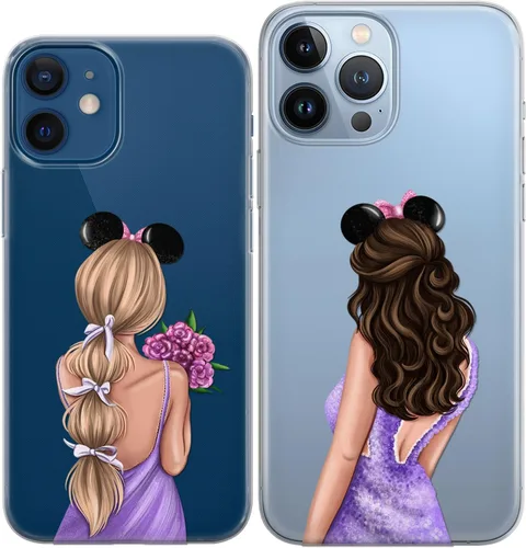 Miniatura 3 de Fundas a juego para parejas compatibles con iPhone 15 14 13 Pro Max 12 Mini 11 Xs 6s 8 Plus 7 Xr 10 SE X 5 Femenino Par de Nupcial Estampado Púrpura