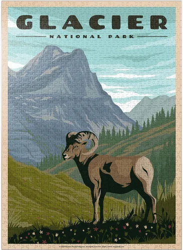 Miniatura 9 de MyPuzzle Glacier National Park - Where The Bighorn Sheep Roam, póster de viaje vintage, rompecabezas de 100 piezas prémium para adultos