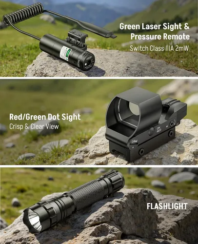Miniatura 4 de MidTen Combo de alcance de rifle AO de 6-24x50, óptica de alcance doble iluminado con vista holográfica de punto rojo y verde, mira láser IIIA/2MW