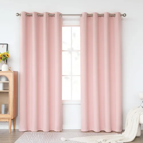 Miniatura 46 de KEQIAOSUOCAI Cortinas rosa bebé de 63 pulgadas para habitación de niñas - Con aislamiento térmico que oscurece la habitación, cortinas de ventana