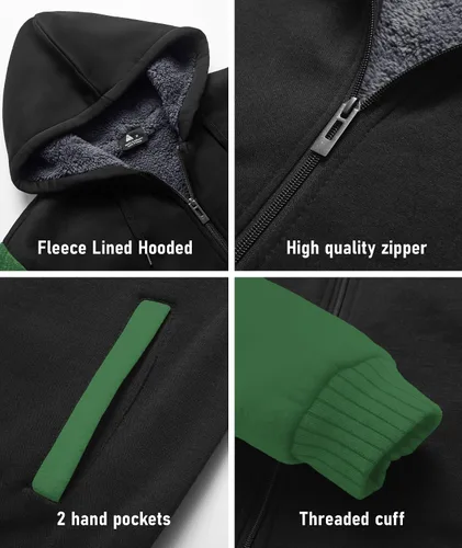 Miniatura 45 de SCODI Sudaderas con capucha para hombre, forro polar pesado, cremallera completa, forro de sherpa grueso, chaqueta con capucha