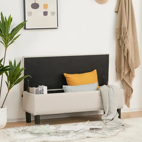 Miniatura 4 de Furnimart Banco otomano de almacenamiento de 42.5 pulgadas, banco de almacenamiento tapizado para dormitorio, entrada, sala de estar, lino copetudo