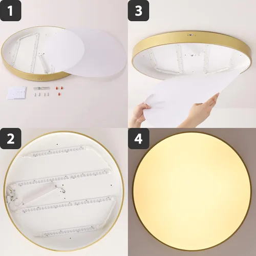 Miniatura 8 de Lámpara de techo LED redonda dorada grande de 24 pulgadas, moderna 3000 K/4000 K/5000 K, temperatura ajustable de 40 W, accesorio de iluminación