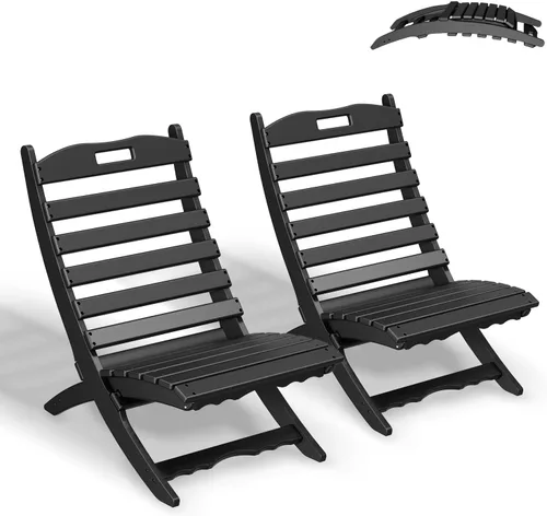 Miniatura 8 de GREENVINES Silla plegable Xavier Wave Sillas Adirondack portátiles Plástico HDPE Silla para fogata para todo tipo de clima Negro