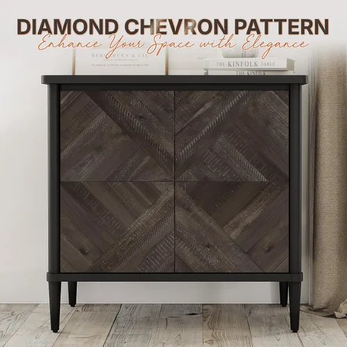 Miniatura 3 de Howizz Lenia - Aparador de madera maciza con almacenamiento, puertas con patrón de diamante cheurón, armario rústico moderno de mediados de siglo