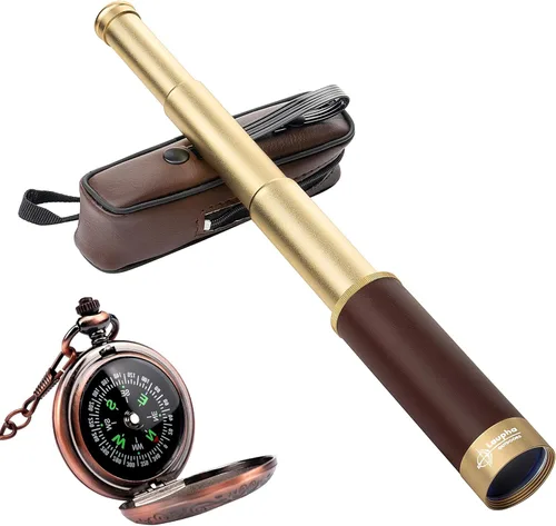 Telescopio pirata retro 25x30 Spyglass portátil plegable telescopio de mano zoom vintage monocular colección clásica brújula para camping, caza,