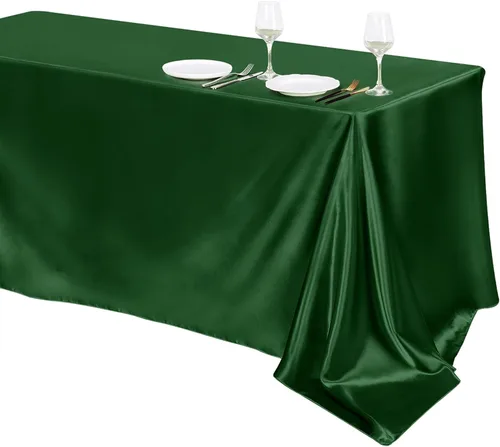 Miniatura 14 de TURSTIN Paquete de 4 manteles de satén negro de 102 x 58 pulgadas, mantel rectangular de seda brillante, tela suave, decoración de mesa para bodas