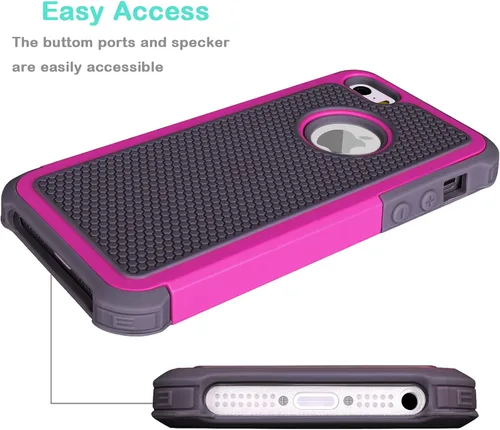 Miniatura 4 de Jeylly Funda para iPhone SE/Funda para iPhone 5S, Exterior de Plástico Duro que Absorbe Golpes + Interior de Silicona de Goma Defensor contra