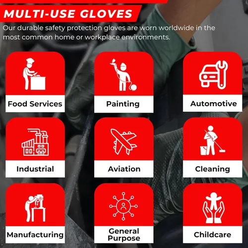 Miniatura 6 de Guantes industriales de nitrilo de 2 capas de 8.5 milésimas de pulgada de grosor, desechables, resistentes a desgarros, textura de diamante elevado