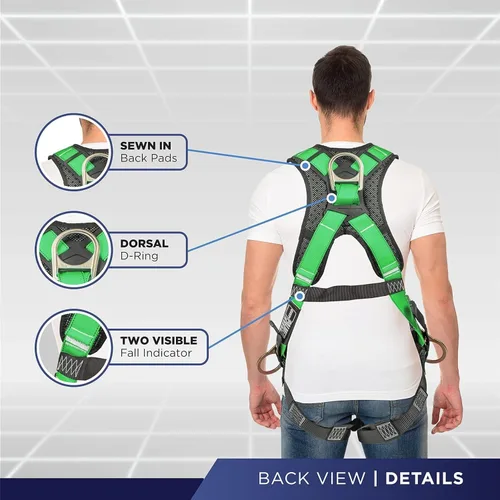 Miniatura 3 de Palmer Safety - Arnés de seguridad de cuerpo completo con ajuste de 5 puntos, anillo en D dorsal, piernas con ojales, dos anillos en D laterales e