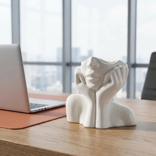 Miniatura 8 de Jarrón de cerámica con forma de mujer, ideal para decoración de estante, moderno florero para decoración de mesa, florero pequeño de granja