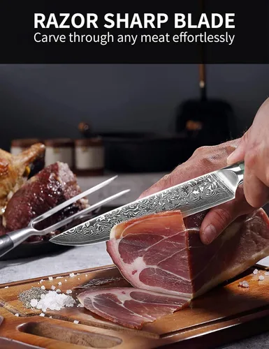 Miniatura 2 de Cuchillo para cortar carne de cocina de 9 pulgadas, serie Xuan, VG10, acero de damasco con mango de resina (verde jade)