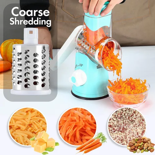 Miniatura 3 de Rallador de queso Ancevesk de mano con manivela, triturador de verduras giratorio con asa y base de succión fuerte, rebanador de verduras de cocina