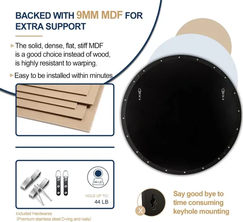 Miniatura 6 de Espejo redondo negro de 36" de ANDY STAR, espejo circular negro, espejo redondo negro de 36 pulgadas para baño, gran espejo de pared circular