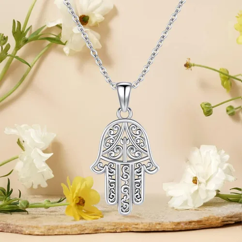Miniatura 28 de Aniu Joyería de plata de ley 925 Hamsa de Fátima para mujer con circonita cúbica, viene con caja de regalo negra