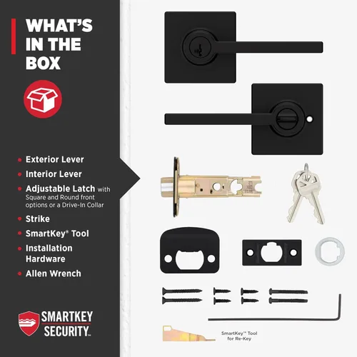 Miniatura 9 de Kwikset Casey - Manija de puerta de entrada con cerradura y llave, palanca exterior reversible con cerradura segura, para entrada principal y Negro