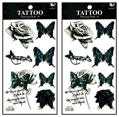 Miniatura 5 de Tatuajes de 2 hojas coloridas y hermosas flores de orquídea de jazmín rosa, temporales, tatuajes falsos de fantasía, moda para mujeres, pintura