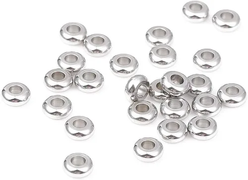 Miniatura 3 de BEADIA Cuentas espaciadoras de acero inoxidable de 0.236 x 0.118 in Rondelle sueltas para hacer joyas de bricolaje, 100 unidades con agujero