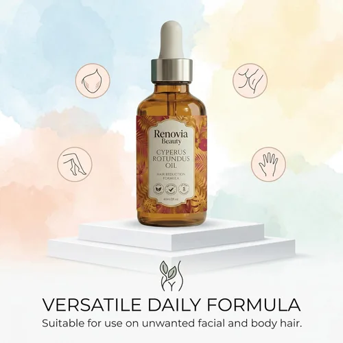 Miniatura 7 de Renovia Beauty Cyperus Rotundus - Aceite de depilación Renovia Beauty, detiene el crecimiento del vello no deseado de forma natural, 2 onzas