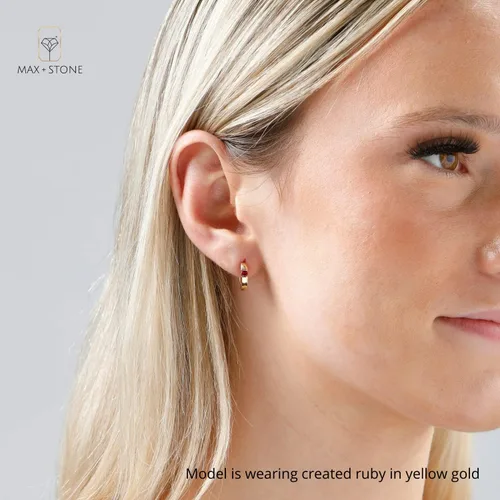 Miniatura 2 de MAX + STONE - Aretes de aro redondos pequeños de oro blanco o amarillo de 14 quilates para mujer con juego de canal y piedra natal de 0.039
