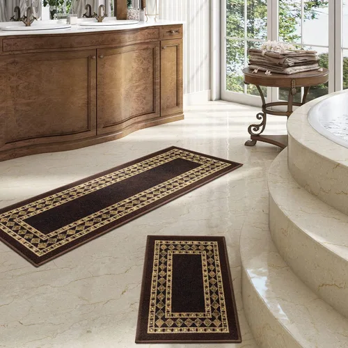Miniatura 13 de Antep Rugs - Alfombras modernas con bordes, antideslizantes (antideslizante), de perfil bajo con respaldo de goma, para cocina, juego de 2 piezas