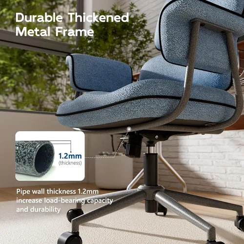 Miniatura 7 de HomeZeer Silla de oficina azul con cojín de espuma viscoelástica, silla de oficina de tela con ruedas y brazos, silla de escritorio moderna