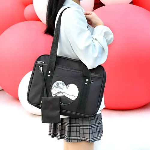 Miniatura 3 de STEAMEDBUN Kawaii Ita - Bolsa escolar japonesa, bonita bolsa de mano con hombro grande, diseño de corazón animé
