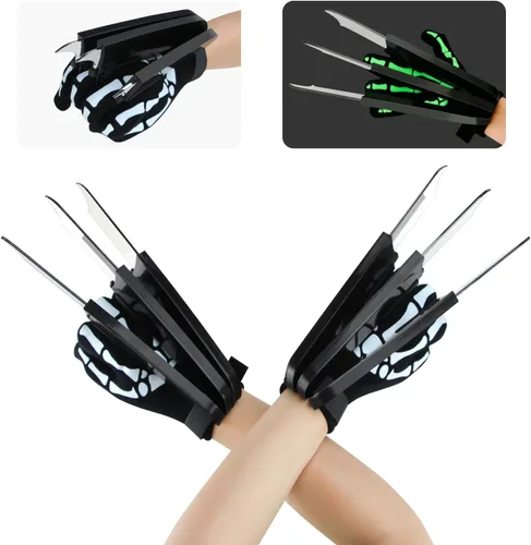 Miniatura 2 de Garras retráctiles de lobo con guantes de esqueleto para Halloween, guantes de pata de lobo aterradores, guantes de payaso, garras, guantes
