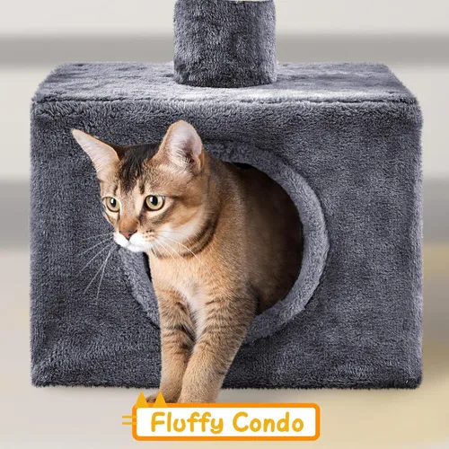 Miniatura 6 de Yaheetech Árbol para gatos, torre de piso a techo para gatos grandes, árbol de escalada alto ajustable de 89-104.5 pulgadas con postes rascadores