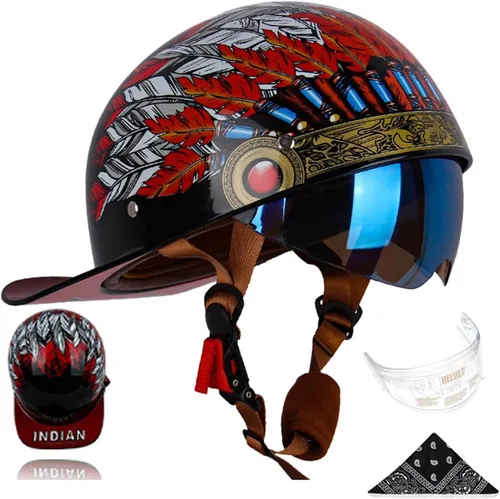 Miniatura 7 de Gorra de béisbol para motocicleta, 3 unidades, aprobado por DOT, estilo vintage, cara abierta, unisex, para adultos, medios cascos de doble lente