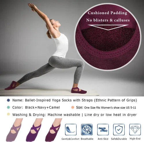 Miniatura 38 de Ozaiic - Calcetines de yoga para mujer con correas y agarres antideslizantes, ideales para pilates, Pure Barre, ballet, danza y entrenamiento