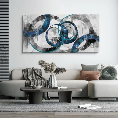 Miniatura 13 de XLSJERST Arte abstracto de pared para sala de estar, lienzo grande, azul y blanco, minimalismo moderno, obra de arte horizontal para dormitorio