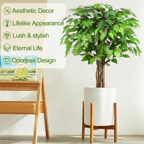 Miniatura 2 de Árboles artificiales de ficus de 3 pies con troncos naturales curvados, árbol exuberante de 36" de altura, árbol falso de ficus realista en verde