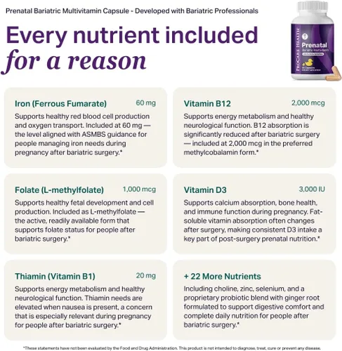Miniatura 6 de ProCare Health Multivitamínico bariátrico prenatal con hierro (60 cápsulas fáciles de tragar) - para mujeres, vitaminas bariátricas para bypass