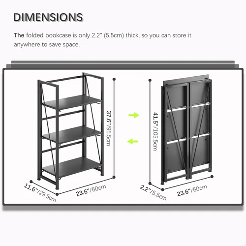 Miniatura 2 de 4NM Estantería plegable sin montaje, estante de almacenamiento para libros con estantes de 3 niveles, estilo vintage. Organizador de oficina y Todo