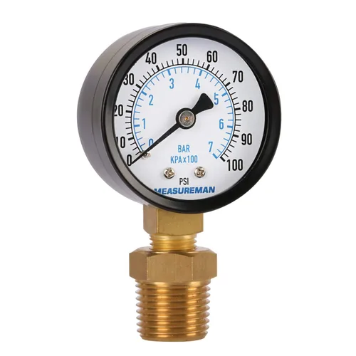 Miniatura 2 de MEASUREMAN Medidor de presión de pozo de 2 pulgadas, 0-100 psi/bar, macho NPT de 1/4 pulgadas con adaptador NPT de 1/2 pulgadas, precisión de 3-2-3%